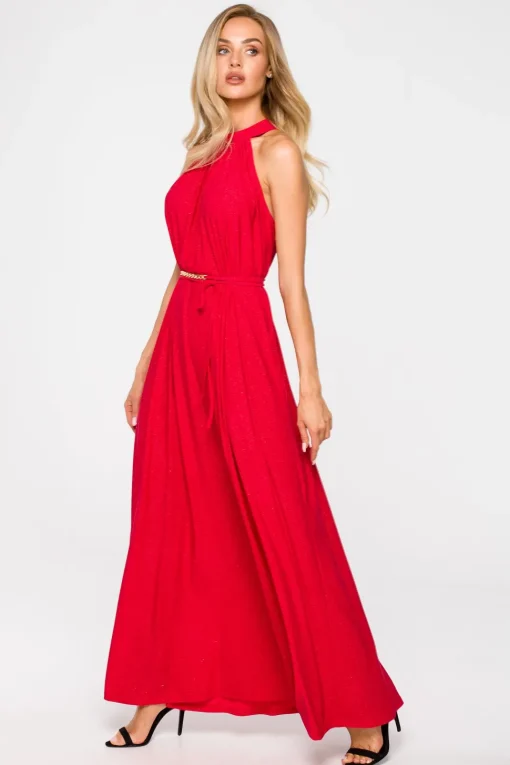Sukienka maxi z dekoltem typu halter - czerwona
