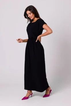Sukienka maxi z gumką w talii - czarna
