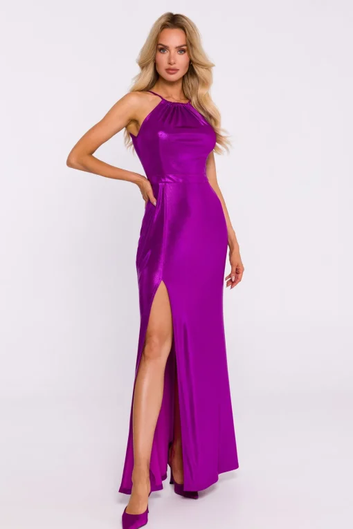 Sukienka maxi z wysokim rozcięciem - purpurowa