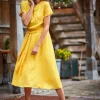 Sukienka midi z rękawem kimono - żółta