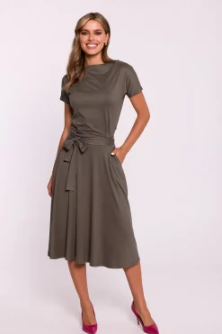 Sukienka midi z wiązaniem w talii - khaki