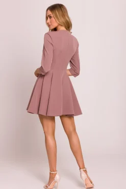 Sukienka mini rozkloszowana z klinami - mokka