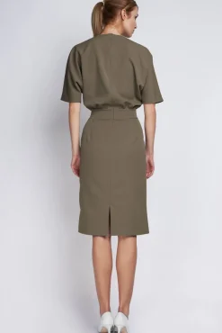 Sukienka mini z luźną górą - khaki