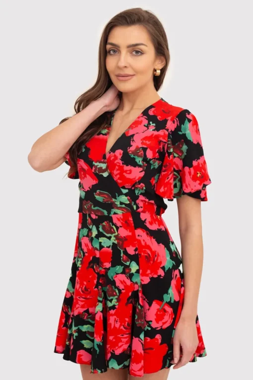 Sukienka mini z nadrukiem - czerwona