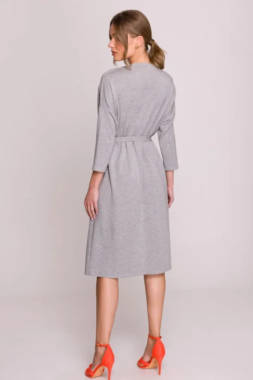 Sukienka oversize z paskiem w talii - szara