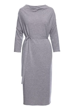 Sukienka oversize z paskiem w talii - szara