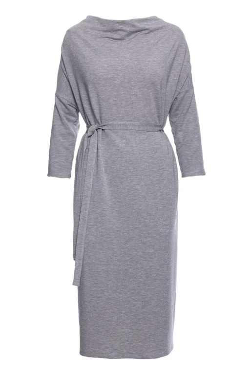 Sukienka oversize z paskiem w talii - szara