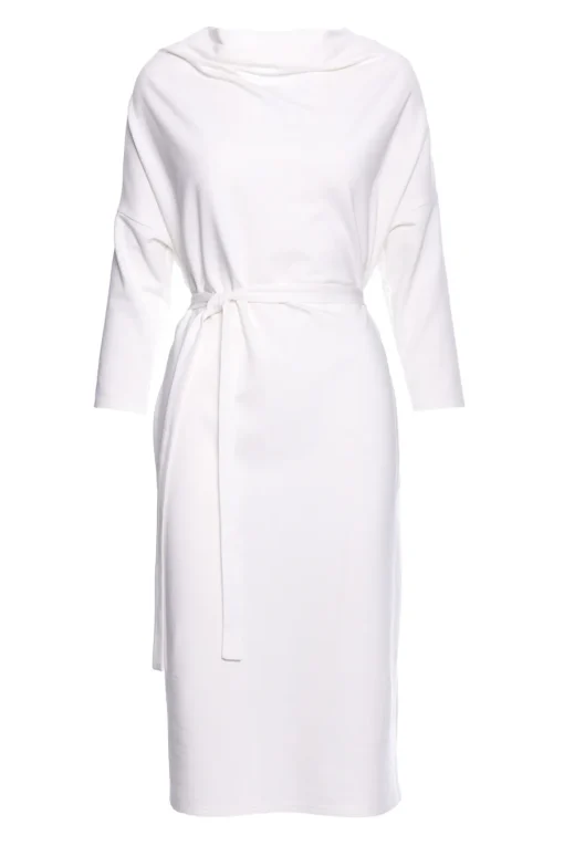 Sukienka oversize z paskiem w talii - ecru