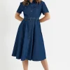 Sukienka rozkloszowana midi - denim