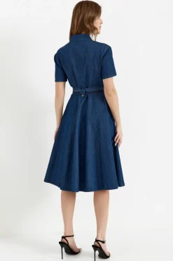 Sukienka rozkloszowana midi - denim