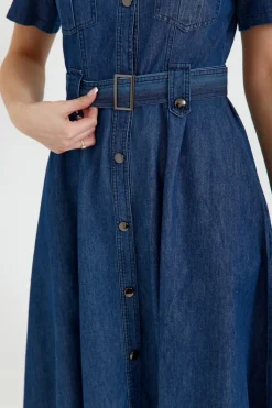 Sukienka rozkloszowana midi - denim