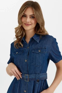 Sukienka rozkloszowana midi - denim