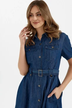 Sukienka rozkloszowana midi - denim
