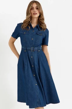 Sukienka rozkloszowana midi - denim