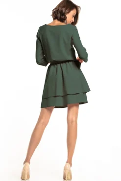 Sukienka rozkloszowana z wiązaniem w talii - khaki