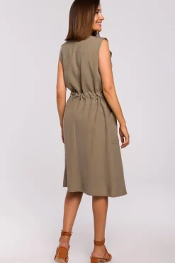 Sukienka szmizjerka bez rękawów - khaki