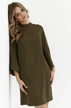 Sukienka trapezowa z szerokimi rękawami - khaki