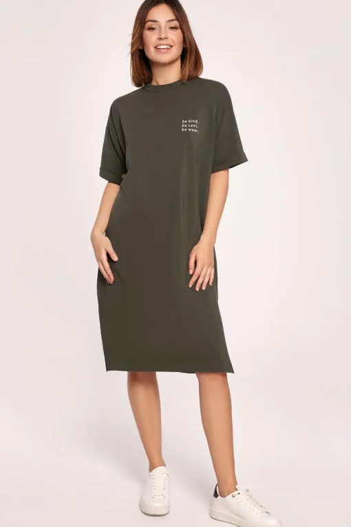Sukienka t-shirtowa midi - militarno-zielona