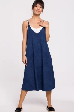 Sukienka warstwowa na ramiączkach - denim