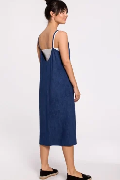 Sukienka warstwowa na ramiączkach - denim