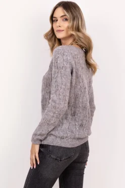 Sweter ażurowy w warkocze – szary