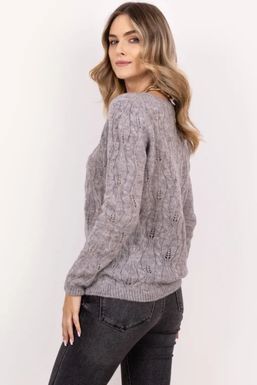Sweter ażurowy w warkocze – szary
