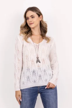 Sweter ażurowy w warkocze – ecru