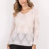 Sweter ażurowy z dekoltem w serek – ecru