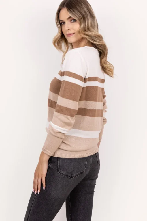 Sweter damski w paski - beżowy