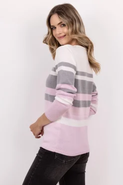 Sweter damski w paski - różowy