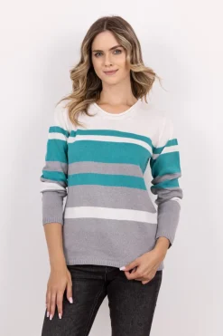 Sweter damski w paski - szary