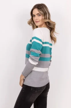 Sweter damski w paski - szary