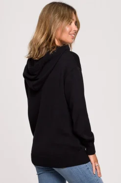 Sweter damski z kapturem - czarny