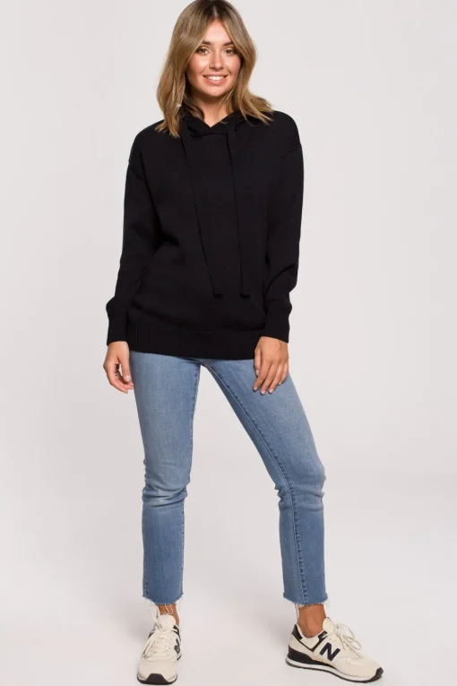 Sweter damski z kapturem - czarny