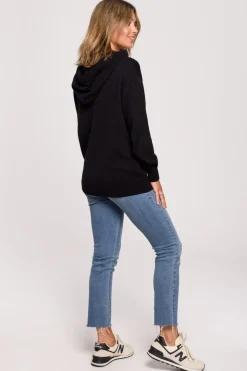 Sweter damski z kapturem - czarny