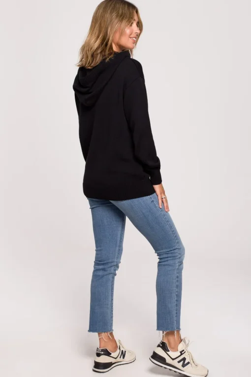 Sweter damski z kapturem - czarny
