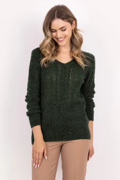 Sweter damski z warkoczami – zielony