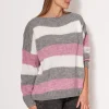 Sweter oversize w paski - różowo-szary