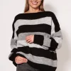 Sweter oversize w paski - czarno-szary