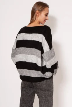 Sweter oversize w paski - czarno-szary
