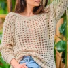 Sweter oversize z luźnymi rękawami - beżowy