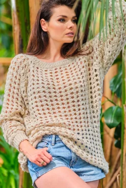 Sweter oversize z luźnymi rękawami - beżowy