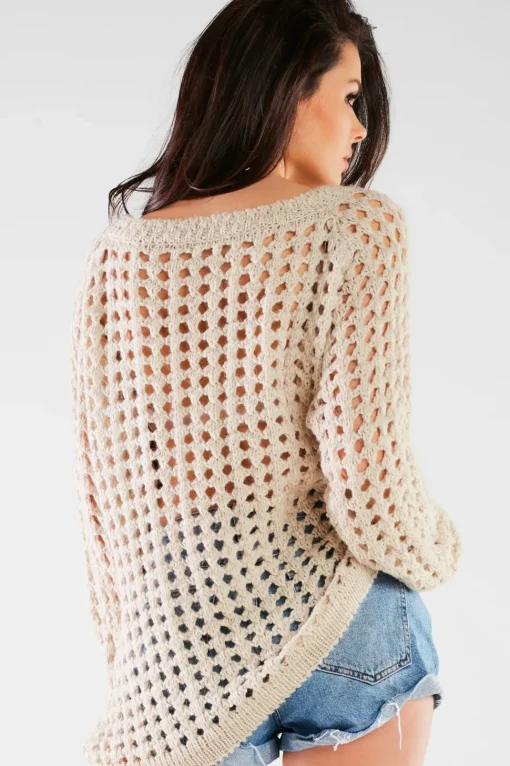 Sweter oversize z luźnymi rękawami - beżowy