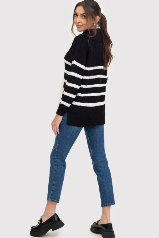 Sweter w pasy o luźnym kroju - czarny