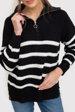 Sweter w pasy o luźnym kroju - czarny