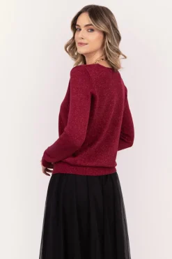 Sweter z metaliczną nitką - bordowy