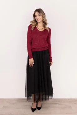 Sweter z metaliczną nitką - bordowy