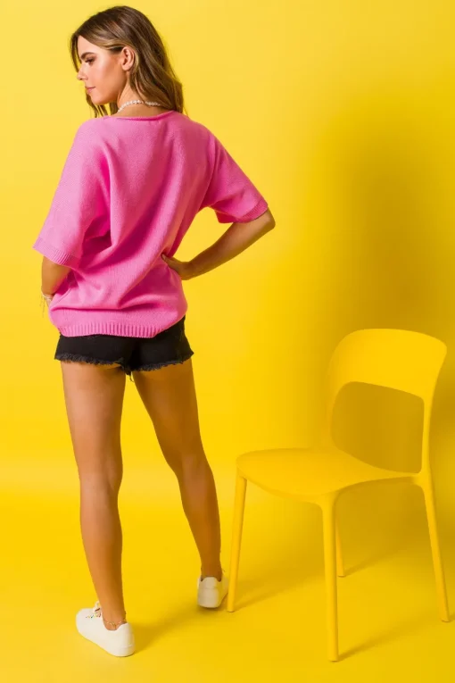 Sweterek z krótkimi rękawami - barbie róż