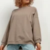 Szeroka bluza damska z długimi rękawami - cappuccino