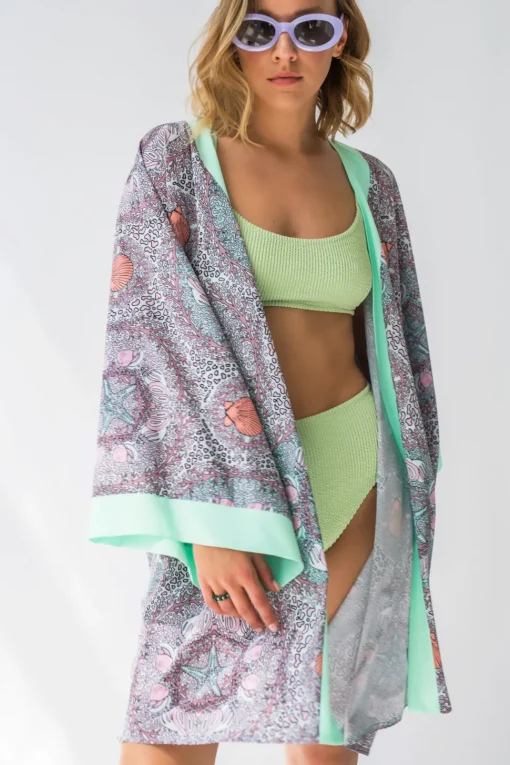 Szlafrok o kroju kimono z nadrukiem - model 3
